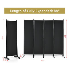 4-Panel Room Divider with Steel Frame-Black