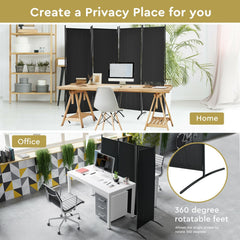 4-Panel Room Divider with Steel Frame-Black