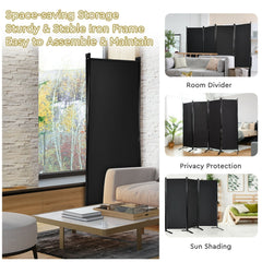 4-Panel Room Divider with Steel Frame-Black