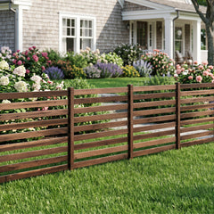 4-Panel Wooden Outdoor Privacy Fence with Ground Stakes-Brown