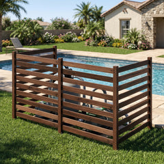 4-Panel Wooden Outdoor Privacy Fence with Ground Stakes-Brown