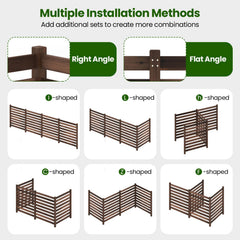 4-Panel Wooden Outdoor Privacy Fence with Ground Stakes-Brown