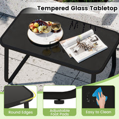 4 Piece Patio Sling Conversation Set, Loveseat Rated 660 lb, 2 Rocking Chairs Rated 330 lb and a Glass Top Coffee Table, Black