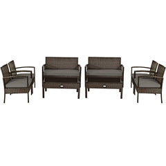 4 Piece Brown Rattan Patio Conversation Set with Glass Coffee Table