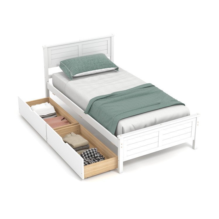 4-Piece Bedroom Furniture Set with Twin Size Bed Frame, Entryway Bench, Vanity Desk and Jewelry Armoire