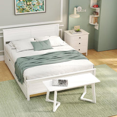 4-Piece Bedroom Furniture Set with Twin Size Bed Frame, Entryway Bench, Vanity Desk and Jewelry Armoire
