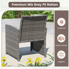 4 Piece Patio Rattan Conversation Set, Grey Wicker Loveseat Rated 800 lb, 2 Chairs Rated 400 lb, Turquoise Cushions and Glass Top Table