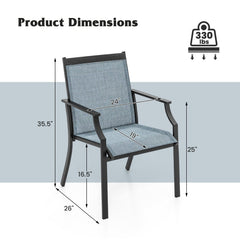 4 Piece Patio Dining Chairs Large Outdoor Chairs with Breathable Seat and Metal Frame-Blue