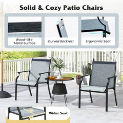 4 Piece Patio Dining Chairs Large Outdoor Chairs with Breathable Seat and Metal Frame-Blue