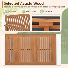4 Piece Acacia Wood Patio Conversation Set, Slatted Loveseat Rated 800 lb and 2 Armchairs Rated 400 lb with Grey Cushions and Coffee Table