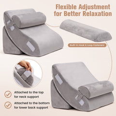4 Pieces Bed Wedge Pillow for Back Neck and Leg Pain Relief-Gray