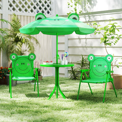 4 Pieces Kids Picnic Set with 2 Folding Chairs and Height Adjustable Umbrella-Green