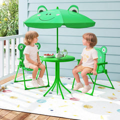4 Pieces Kids Picnic Set with 2 Folding Chairs and Height Adjustable Umbrella-Green