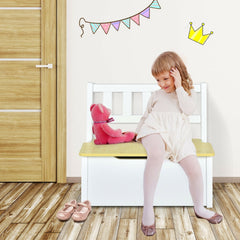 4 Piece Kids Table, 2 Chair and Storage Bench Set, Natural and White