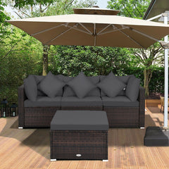 4 Piece Outdoor Wicker Sectional Set, 2 Corners, Armless Seat and 2 in 1 Ottoman, Charcoal Grey Cushions