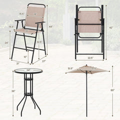 4 Pieces Outdoor Bar Set with Umbrella-Beige
