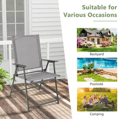Set of 4 Patio Folding Chair Set with Rustproof Metal Frame-Gray