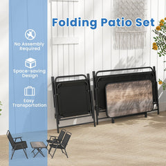 4 Piece Folding Patio Conversation Set, Sling Loveseat Rated 800 lb, 2 Folding Chairs Rated 400 lb and a 35 in SPC Top Table, Black