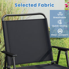 4 Piece Folding Patio Conversation Set, Sling Loveseat Rated 800 lb, 2 Folding Chairs Rated 400 lb and a 35 in SPC Top Table, Black