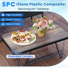 4 Piece Folding Patio Conversation Set, Sling Loveseat Rated 800 lb, 2 Folding Chairs Rated 400 lb and a 35 in SPC Top Table, Black