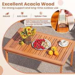 4 Piece Acacia Wood Patio Conversation Set with Cushions and Coffee Table, Off White