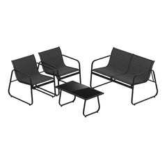 4 Piece Sling Fabric Patio Conversation Set with Glass Coffee Table, Black