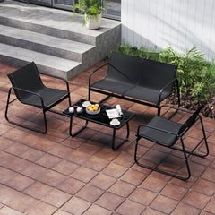 4 Piece Sling Fabric Patio Conversation Set with Glass Coffee Table, Black