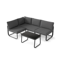 4 Piece Low Profile Patio Sectional Conversation Set with Glass Coffee Table, Gray