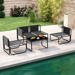 4 Piece Low Profile Patio Sectional Conversation Set with Glass Coffee Table, Gray