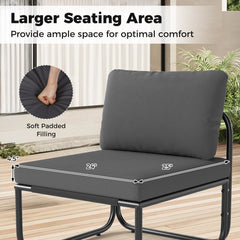 4 Piece Low Profile Patio Sectional Conversation Set with Glass Coffee Table, Gray