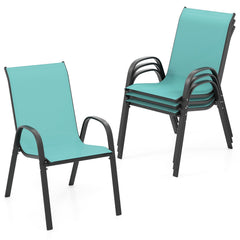 4 Pieces Stackable Patio Dining Chairs Set with Armrest-Blue