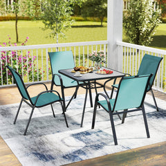 4 Pieces Stackable Patio Dining Chairs Set with Armrest-Blue