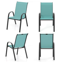 4 Pieces Stackable Patio Dining Chairs Set with Armrest-Blue