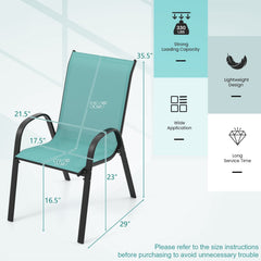 4 Pieces Stackable Patio Dining Chairs Set with Armrest-Blue