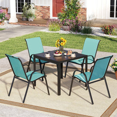 4 Pieces Stackable Patio Dining Chairs Set with Armrest-Blue