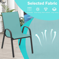 4 Pieces Stackable Patio Dining Chairs Set with Armrest-Blue