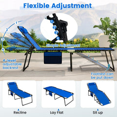 4 Position Folding Lounge Chaise with Adjustable Backrest and Footrest-Navy