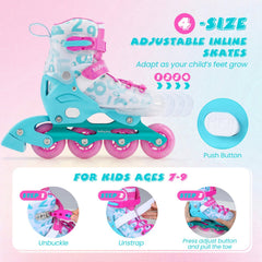 4-Size Adjustable Illuminating Kids Inline Skates with Light Up Wheels-Blue and Pink