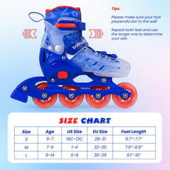 4-Size Adjustable Kids Inline Skates for Beginners Ages 5-7-Blue