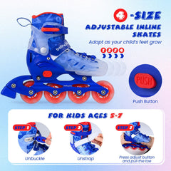 4-Size Adjustable Kids Inline Skates for Beginners Ages 5-7-Blue