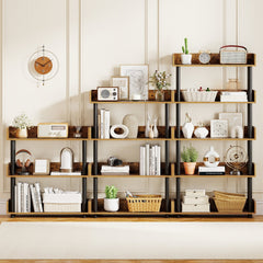 4-Tier Bookshelf Open Bookcase with Anti-Tipping Kit Industrial Storage Unit-Rustic Brown