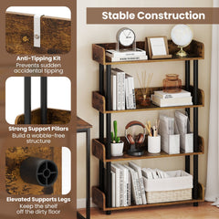 4-Tier Bookshelf Open Bookcase with Anti-Tipping Kit Industrial Storage Unit-Rustic Brown