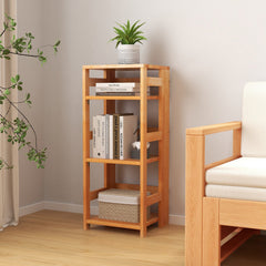 4 Tier Rubber Wood Bookshelf with Side Fences, Natural Open Bookcase for Living Room