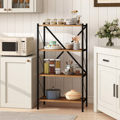 4-Tier Bookshelf with Heavy-Duty Metal Frame-Walnut