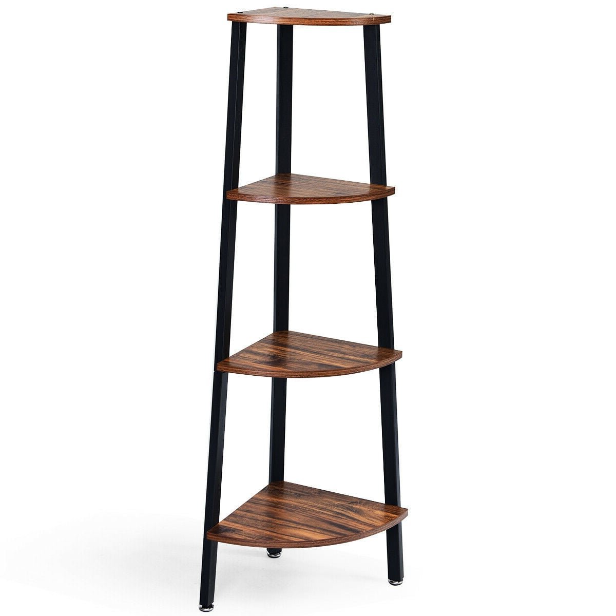 4 Tier Corner Shelf, Slim Wood and Metal Corner Bookcase for Small Spaces