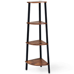 4 Tier Corner Shelf, Slim Wood and Metal Corner Bookcase for Small Spaces