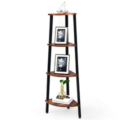 4 Tier Corner Shelf, Slim Wood and Metal Corner Bookcase for Small Spaces