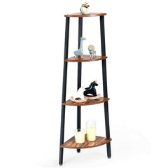 4 Tier Corner Shelf, Slim Wood and Metal Corner Bookcase for Small Spaces