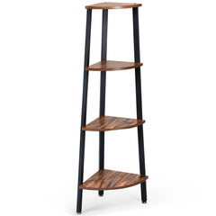 4 Tier Corner Shelf, Slim Wood and Metal Corner Bookcase for Small Spaces