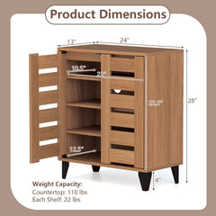 4-Tier Farmhouse Shoe Organizer with Louvered Door-Natural